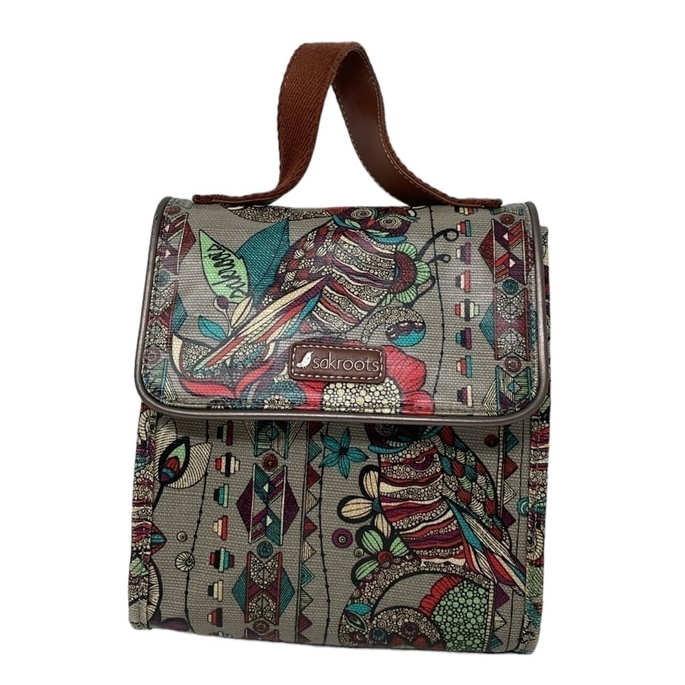 Sakroots Lunchbox Women's Brown Red Owl Print Insulated Hook & Loop Closure